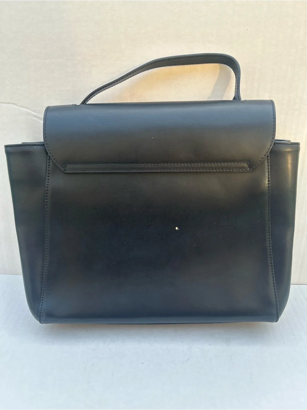 Camelia Roma Black Leather Top Handle Trapeze Satchel Handbag No Strap